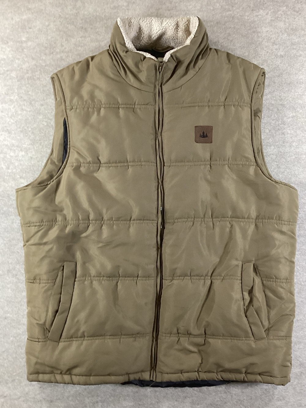 Field & Stream Khaki Quilted Puffer Vest with Sherpa Collar